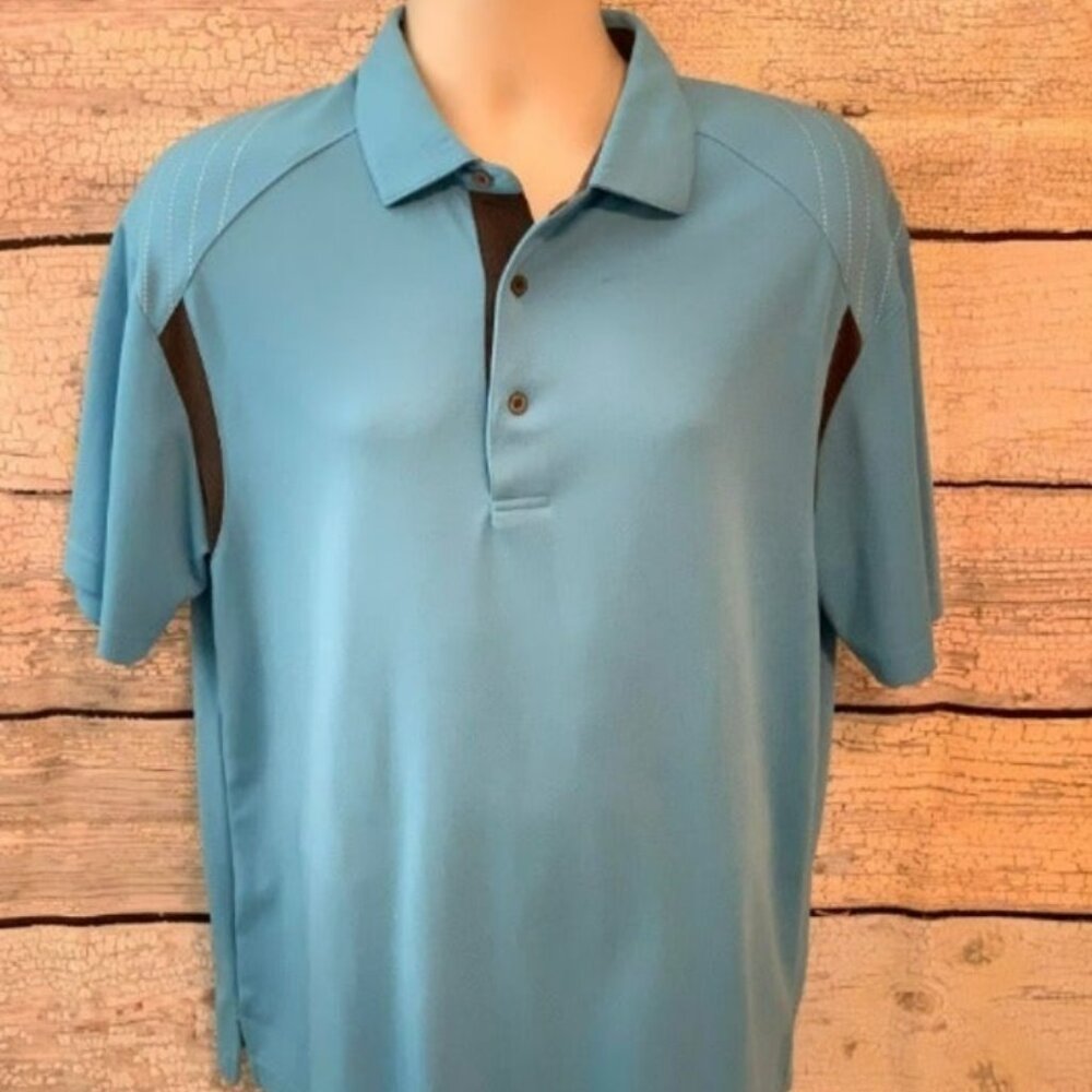Mens Turquoise Short-Sleeved PGA Tour Golf Top with Black Accents & PGA Logo